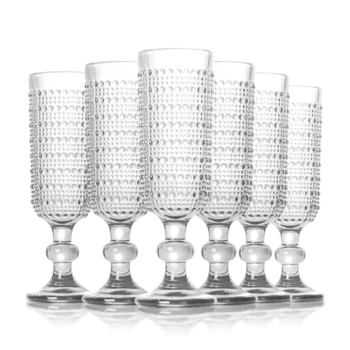GOROGILE 6 PCS Vintage Champagne Flutes, 5 oz Clear Goblet Champagne Glasses, Hobnail Drinking Glasses Ideal for Party Wed...