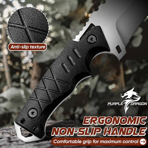 Purple Dragon Fixed Blade Knife with Kydex Sheath - D2 Steel Survival Knives for Camping, Bushcraft - Ergonomic G10 Handle...