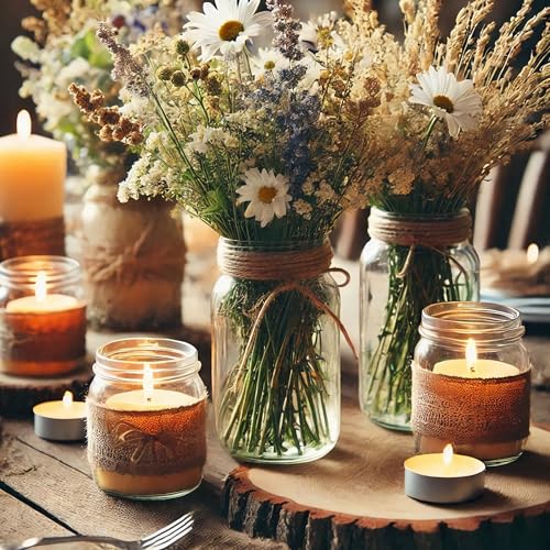 Vintage Glass Flower Vase，12 Pack Farmhouse Transparent White Glass Centerpiece Vases Mason Jars for Weddings, Parties & H...