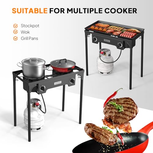 ROVSUN 2 Burner Outdoor Propane Gas Stove 150,000 BTU High Pressure Stand Cooker for Backyard Cooking Camping Home Brewing...