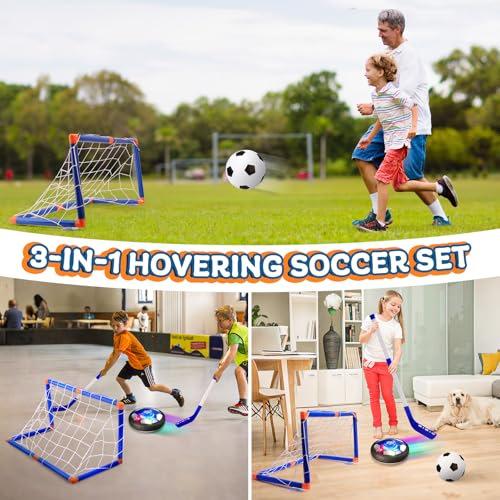 Nazano 3-in-1 Hover Soccer Ball, Kids Toddler Hockey Set with LED Lights,Indoor Outdoor Toys for Kids, Soccer Gift for Boy...