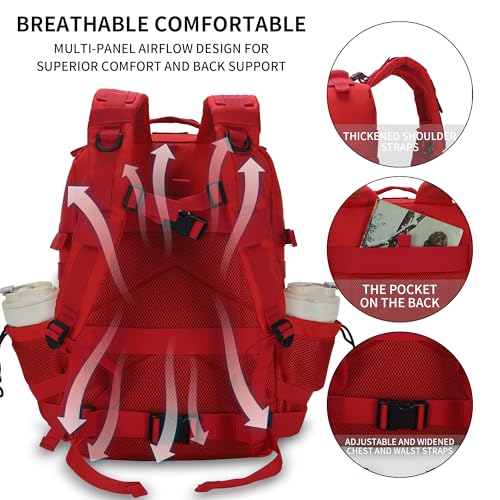 W WINTMING Sparklekle Military Tactical Backpack 45L 3 Day Assault Pack Waterproof Molle Hiking Rucksack for Men&Women (Red)