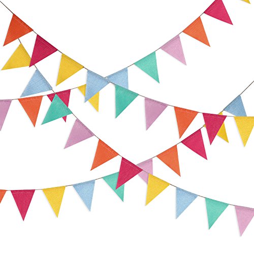 HESTYA 42 Pieces Colorful Pennant Banner Flag Multicolor Bunting String Triangle Banner Pennants for Birthdays Classroom S...