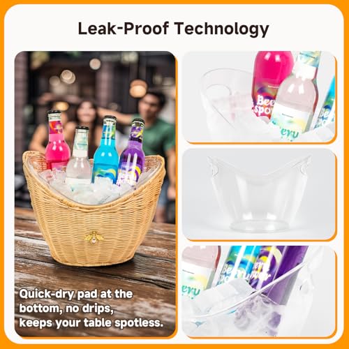 Lexenic Ice Bucket with Handle Hole, Woven and Acrylic Double Layer Basket Design, 4L Champagne Wine Ice Bucket for Cockta...