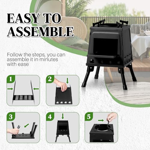 Wood Burning Stove, Portable Cast Iron Camping Wood Stove with Carrying Bag, Firewood Hook, Gloves Woodstove for Backpacki...