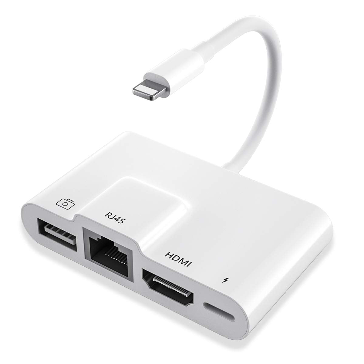 Sharllen Rj45 Ethernet 4 In 1 Lightning To Hdmi Adapter - 1080P Hd Network Lan Wired Usb Data Sync Charging Card Reader For Ipho