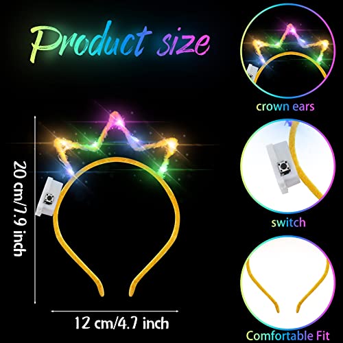 WILLBOND 40 Pcs Light up Crown Headband LED Glow Crown Headband Hair Accessories for Birthday Festival Concert Party Costume