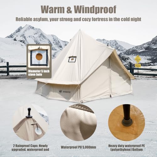 Canvas Bell Tent Yurt Tent 4 Seasons for Camping 100% Cotton Glamping Tents with Stove Jack, Family Camping Outdoor Huntin...
