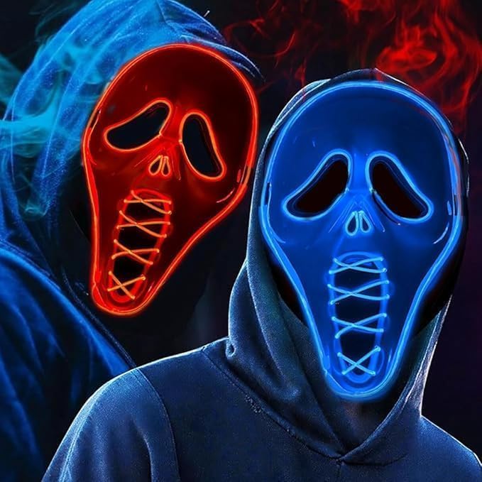 ROMINVIC Ghost Face Mask,Halloween LED Screm Mask Scary Skull Mask Horror Full Head Masque Decorations Costume Creepy Cosplay (Blue)