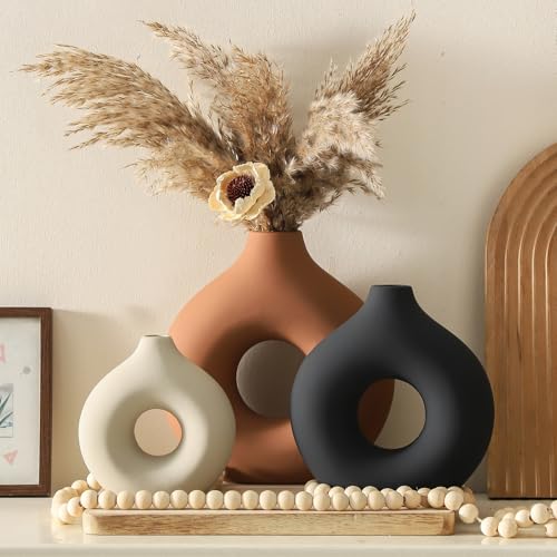Vanselia Ceramic Vase Home Table Decor - Flower Vases Set of 3 Small Living Room Centerpiece Decorations for Shelf Bedroom...