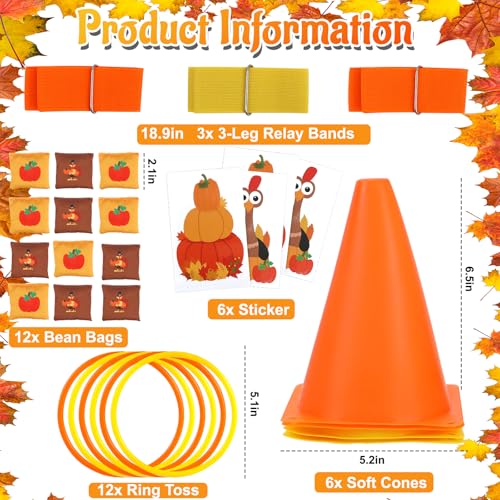4 in 1 Fall Festival Thanksgiving Party Games with Ring Toss, Plastic Cones, Bean Bags, 3-Legged Race Bands, Thanksgiving ...