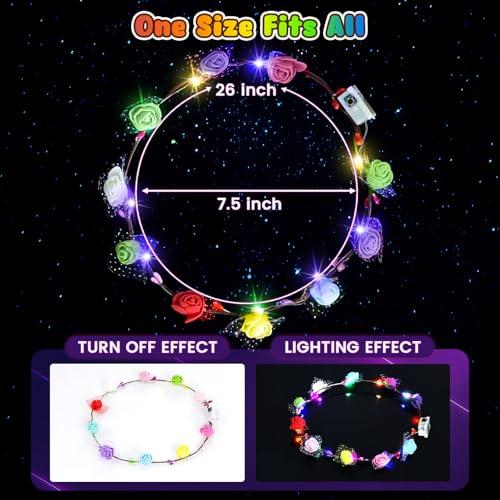 LovesTown 24PCS LED Flower Crowns Headbands Christmas Party, Light Up Flower Crowns For Women, Glow in the Dark Party Supp...