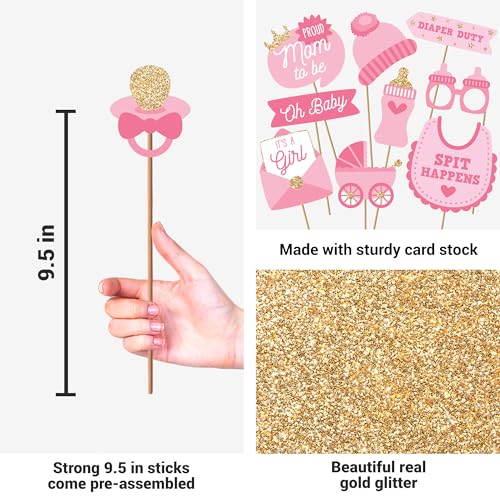 Fully Assembled Baby Shower Photo Booth Props - Set of 30 - Girl Baby Shower Selfie Signs - Pink Party Supplies & Decorati...
