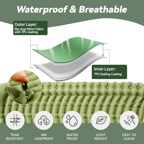 Pretyw Double Sleeping Pad for Camping - Ultralight Camping Mattress with Pillow, Built-in Foot Pump, Compact Inflatable ...
