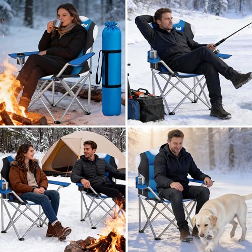 Camabel Folding Camping Chairs Oversized Heavy Duty 400 LBS Sturdy Beach Chair Portable Outdoor Lawn Chairs High Padded Ba...