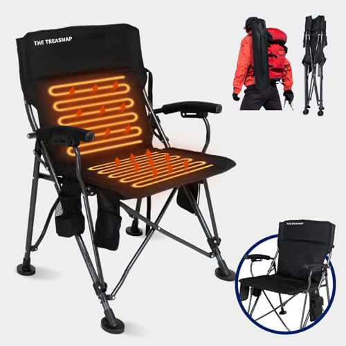Heated Camping Chairs Adults Folding: Oversized Foldable Outdoor Chair for Outsides with Cup Holder – Heavy Duty Heating P...