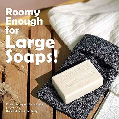 myHomeBody Soap Pocket Exfoliating Pouch, Body Scrubber Sponge, Exfoliator for Bath, Shower or Leftover Bits Saver, Graphite Gray, 2 Pack + 2 Lift Pads