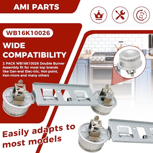 Double Burner Assembly WB16K10026 WB29K17 Double Stove Top Double Surface Burner Kit Replacement Compatible with General E...