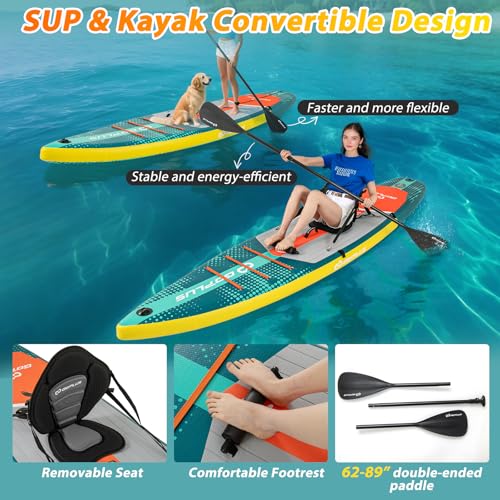 Goplus Inflatable Stand Up Paddle Board for Adults, 11FT SUP w/Premium Kayak Seat, Adjustable Paddle, Leash, Hand Pump, Re...