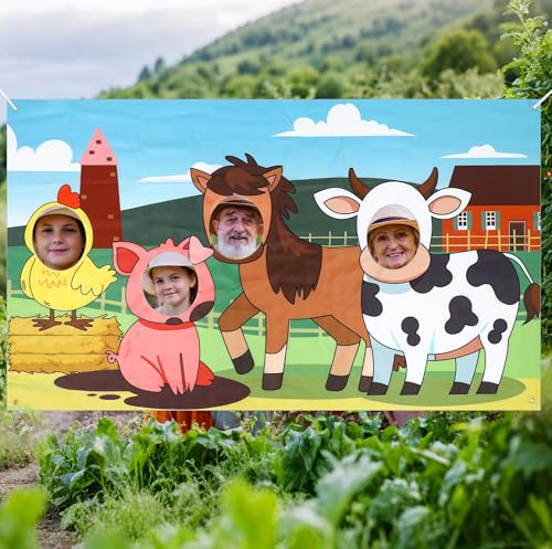 Hahafelt Large 72 x 42 Inches Farm Animals Decorations Hole in Face, Farm Theme Decor for Birthday, Party Supplies, Photo ...