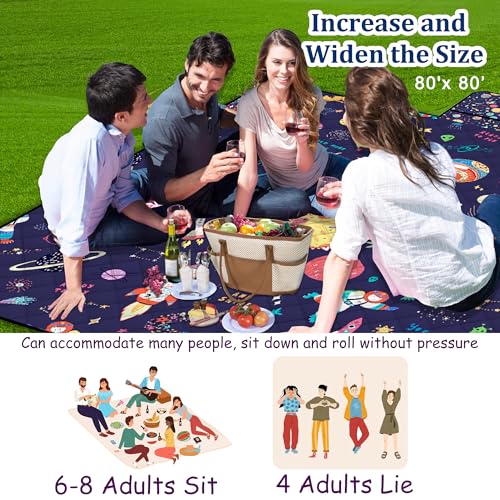 Extra Large Picnic Blanket Waterproof,80"x 80"Foldable Machine Washable Beach Blanket,Outdoor Blanket for 6-8 Adults,Suita...