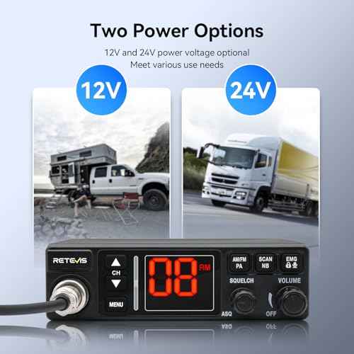 Retevis MB3A 40-Channel AM/FM CB Radio Kit - Long Range Trucker Radio with Antenna, 12V/24V Cigarette Lighter, Noise Limiter, PA, Emergency Channels 9/19, Cooling System