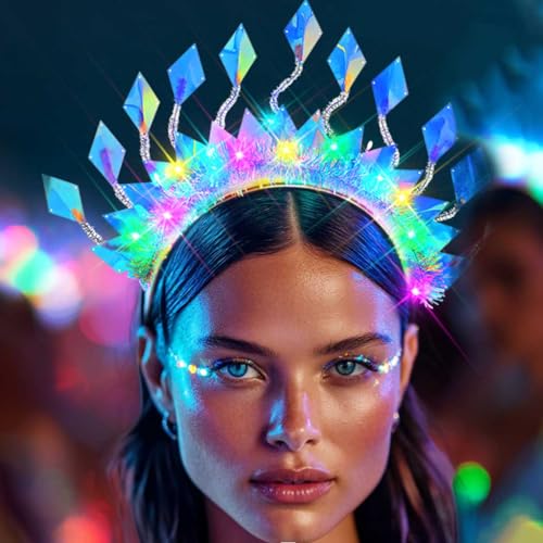 JAKAWIN Light Up Headband Glowing Headpiece Led Rave Costume Hair Accessories for Women