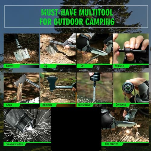 ZENHOSIT Survival Shovel with Camping Axe: Multifunctional Tactical Gear for Outdoor Adventure - 180 Degree Folding Campin...