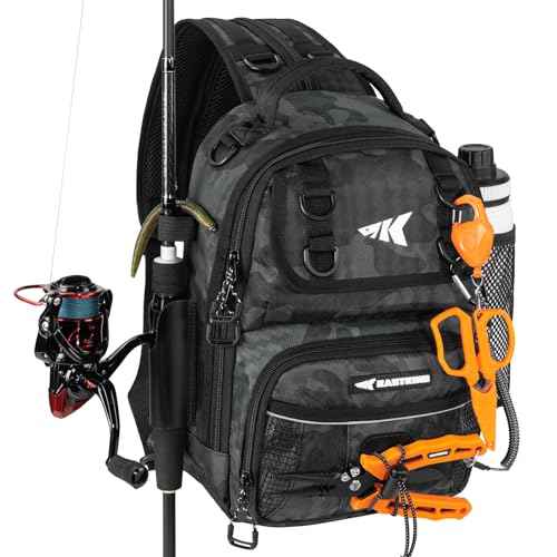 KastKing BaitSpace Fishing Sling Bag, Fishing Backpack with Rod & Beverage Holder, Tackle Bag for Fishing Gear