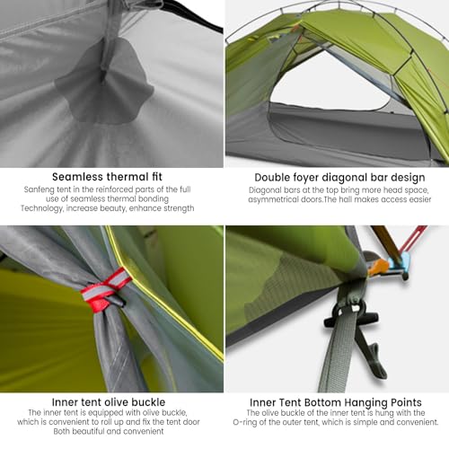 3FULGEAR Tai Chi 2 Ultralight Tent, Bivvy Ground Tent for 2 Person Rainproof Windproof 3/4 Camping Tents Season for Outdoo...