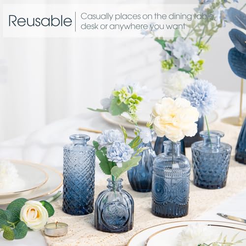 TBWIND 12Pcs Blue Glass Bud Vases Set, Small Vases for Flowers, Perfect for Centerpieces at Parties, Baby Showers, Wedding...