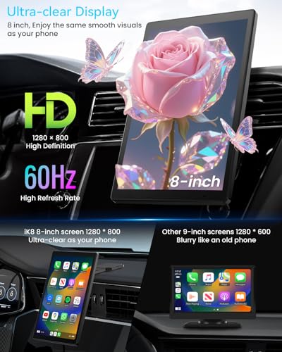 8” Wireless Apple CarPlay Screen for Car with Android Auto & 1080P Backup Camera, Rotatable Touchscreen Car Stereo, Vertic...