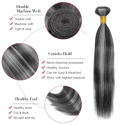 P1Bgrey Bundles Highlight Straight Human Hair Bundle 8A Grade Grey Hair Weave Two Tone Salt And Pepper 3 Bundles 22 22 22 Inch #1Bgray Ombre Straight Bundle
