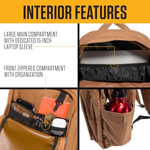 Carhartt 25L Classic Laptop Backpack, Durable Water-Resistant Pack W/ 15" Laptop Sleeve and Multiple Organizational Compar...