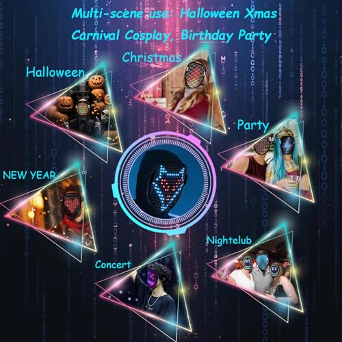 JDBMAOYE Led Mask Lighted Up Mask - Led Masks with Gesture Sensing Costume for Halloween Costume Cosplay Party Cool Gifts
