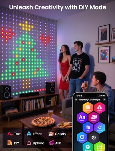 Smart LED Curtain Lights, RGB+IC Color Changing Holiday Wall Lights, 6.6x6.6ft 400 LEDs, Indoor Dynamic DIY String Lights,...