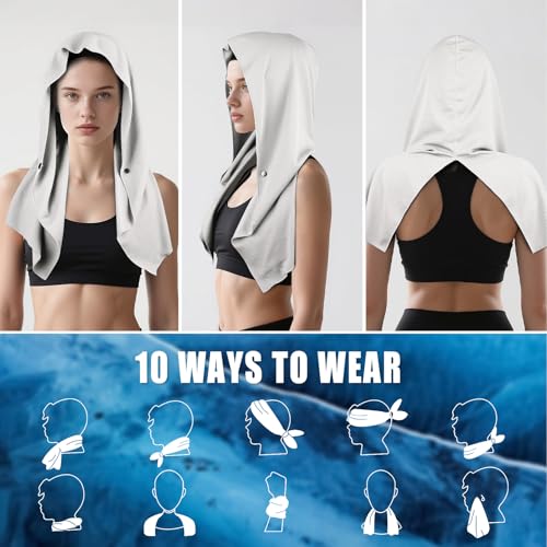 AOPREL Cooling Hoodie Towel Magnetic Lock Towels for Neck and Face UV Protection, Moisture-Wicking for Camping Gym and Yoga