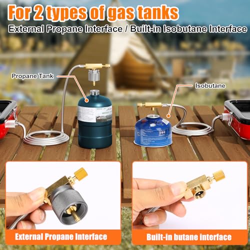 Hisencn Camping Stove,2 Burner Propane Stove,20000 BTU/h Camping Cooking set Includes Frying Pan,Kettle and Pot,Adjustable...