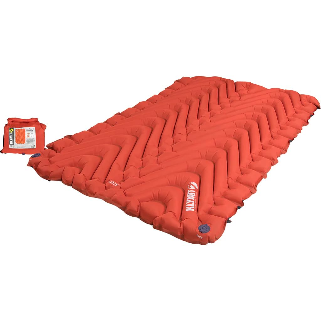 KLYMIT Insulated Static V SUMMIT Double Inflatable Sleeping Pad | Thick, Lightweight, Easy to Inflate, Foldable Air Bed for Camping & Backpacking, Chartreuse