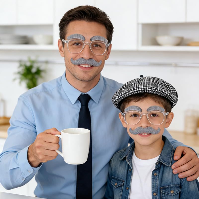 5 Pcs Old Man Costume Set Including Glasses Inflatable Cane Moustache Beret Hat Eyebrows,100 Days of School Costumes Acces...