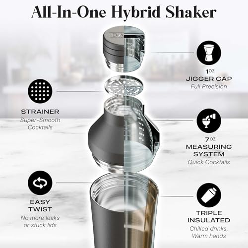 Insulated Cocktail Shaker Set | Double Wall Stainless Steel | Martini Shaker for Home Bar Bartending | Built-in Drink Meas...