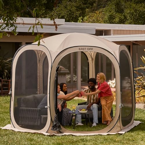 East Oak Screen House Tent Pop-Up, Portable Screen Room Canopy Instant Screen Tent 10 x 10 FT with Carry Bag for Patio, Ba...