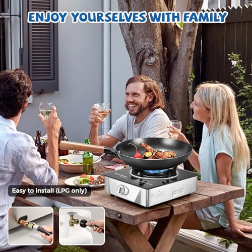 Single Burner Propane Stove 15000 BTU, Portable Gas Propane Stove 1 Burner, Camping Stove Propane with LPG Adapter Hose fo...