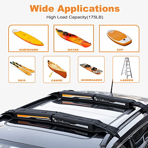 Golkcurx Universal Soft Roof Rack Pads for Kayak,Surfboard, SUP, Canoe, Snowboard with15FT Tie-Down Straps*2 and Storage B...