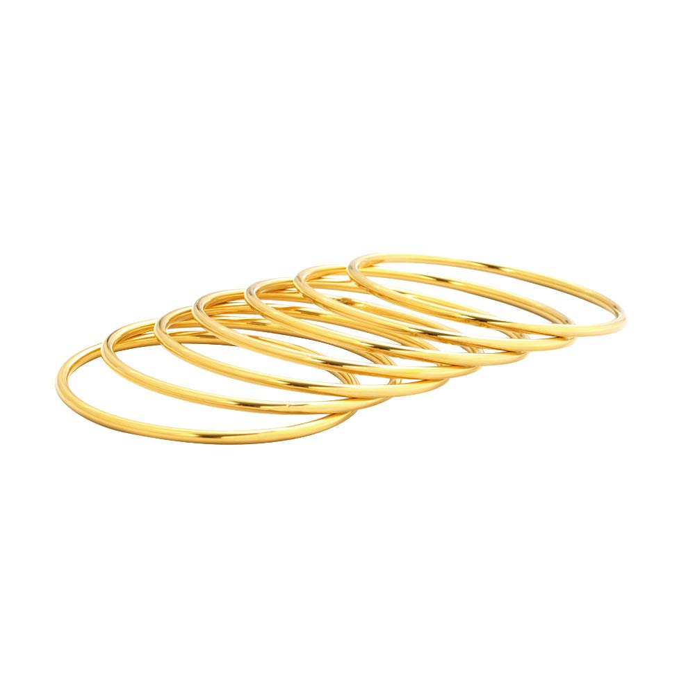 Edforce Stainless Steel 14K Gold Plated Glossy Thin Round Bangle Bracelet Set for Women, Set of 7 (Gold, 7.8)