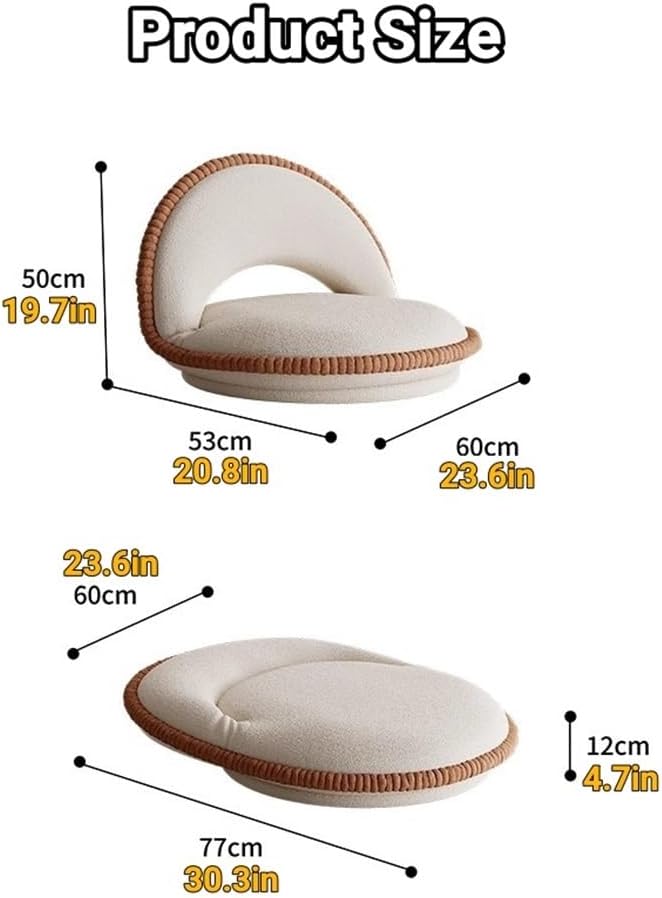 360° Rotatable Tatami Floor Chair, Foldable Legless Seat with Cushion Back Support, Low Floor Chair for Meditation, Bay Window & Living Room(Beige)