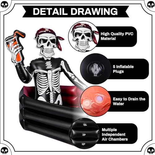 39 Inch Halloween Inflatable Decorations Skeleton Drink Cooler, Large Capacity Ice Bucket for Drinks, Halloween Party Supp...