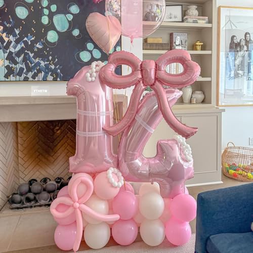 4 Pcs Pink Bow Balloons Bow Party Decorations for Girl Women Pink Bow Birthday Decorations Giant Foil Balloon for Baby Sho...