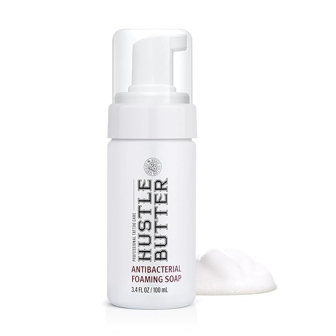 Hustle Bubbles Tattoo Aftercare - Antibacterial Foaming Tattoo Soap for New Tattoos and Piercings - TSA Approved - Vegan, Cruelty Free - 3.4 fl oz