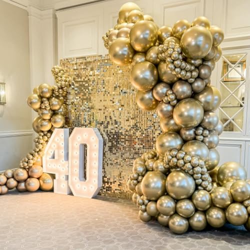 Awenztech 120pcs 5 inch Metallic Gold Balloons, Small Chrome Gold Latex Balloons for Graduation Engagement Wedding Birthda...